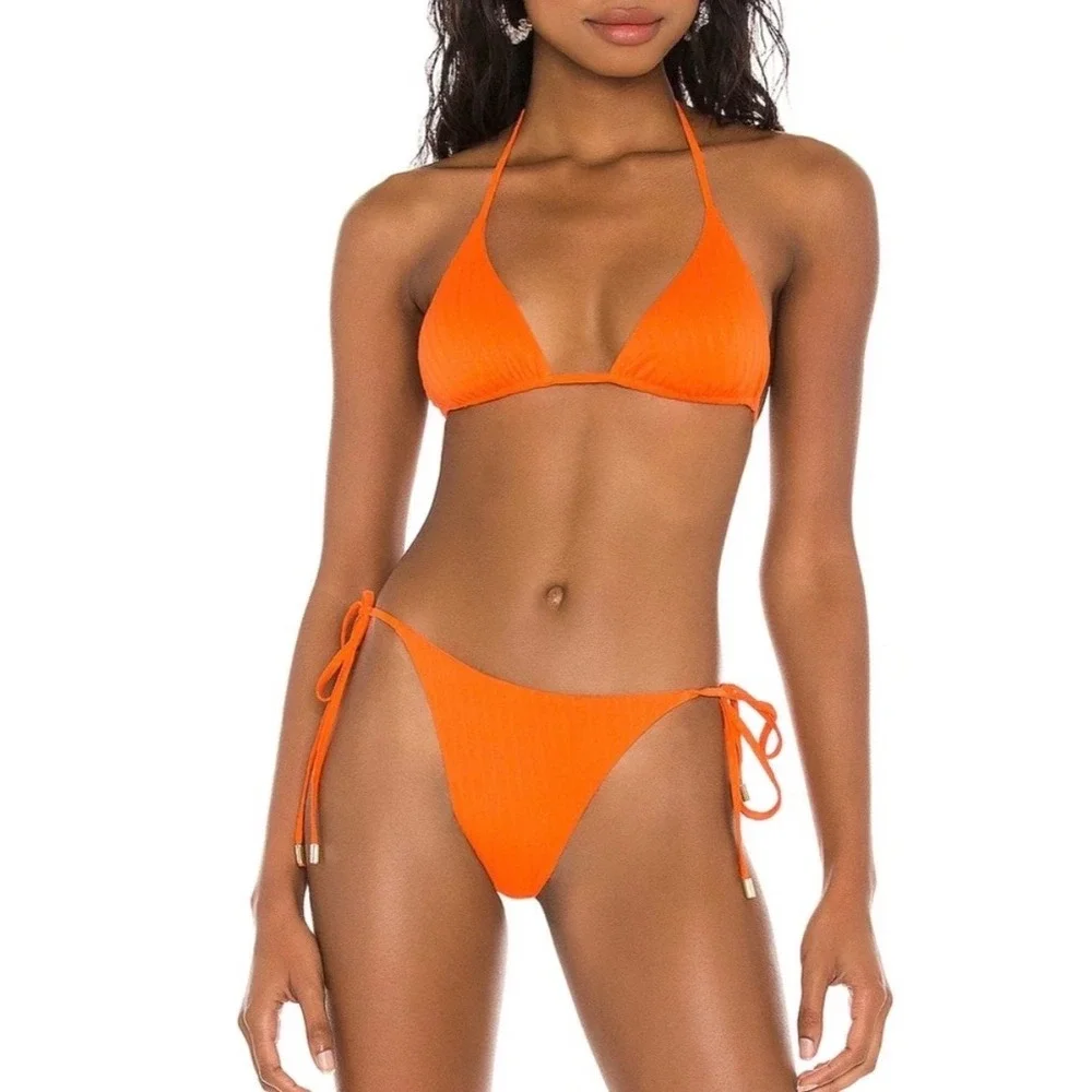 Monday Swimwear | Puerto Rico Top Palma Bottom Set Orange Ribbed Swimwear Small